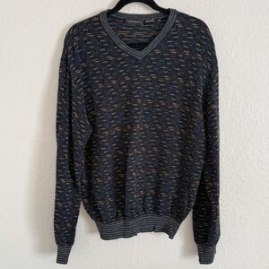 Vintage Mens Large Wool Blend 90s Grandpa Sweater Textured Knit Indie Grunge